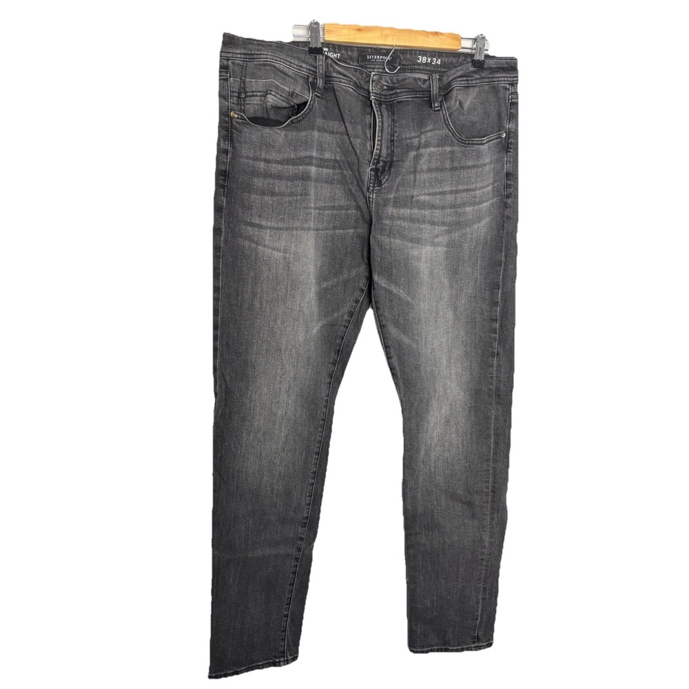Liverpool Jeans Kingston Modern Straight Men's 38x34 Distressed Charcoal